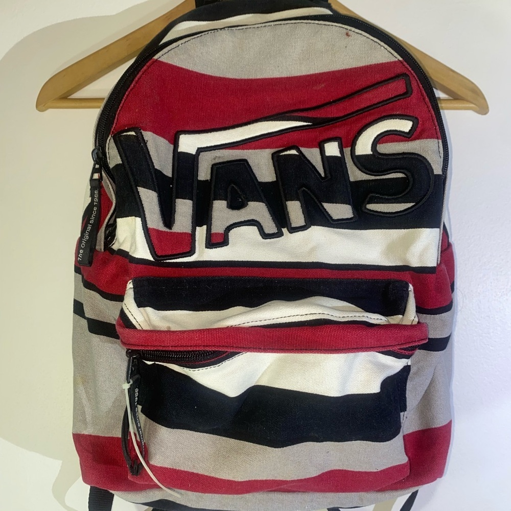 Vans Striped Backpack - Red, Black, and White